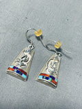One Of The Most Detailed Vintage Native American Navajo Inlay Sterling Silver Earrings-Nativo Arts