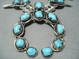 Signed Native American Navajo Turquoise Sterling Silver Squash Blossom Necklace-Nativo Arts