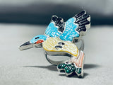 The Best Native American Zuni Turquoise Hummingbird Coral Sterling Silver Ring-Nativo Arts