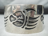 Wide Hand Tooled Vintage Native American Navajo Sterling Silver Bracelet Old-Nativo Arts