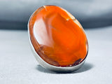 Monumental Native American Navajo Red Agate Sterling Silver Ring Signed Tom Willeto-Nativo Arts