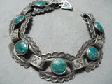 Early 1900's Vintage Native American Navajo Damale Turquoise Sterling Silver Bracelet Old-Nativo Arts