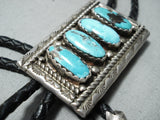 Al Joe Vintage Native American Navajo Blue Diamond Turquoise Sterling Silver Bolo Tie Old-Nativo Arts
