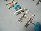Interesting Vintage Native American Zuni Turquoise Fetish Sterling Silver Necklace Old-Nativo Arts