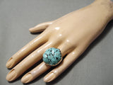 Superior Vintage Native American Navajo Huge Spiderweb Turquoise Sterling Silver Ring-Nativo Arts