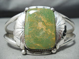 Big Green Turquoise Vintage Native American Navajo Sterling Silver Flank Bracelet-Nativo Arts