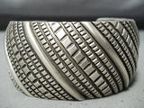 Signed Authentic John Vintage Native American Navajo Sterling Silver Intricate Bracelet-Nativo Arts