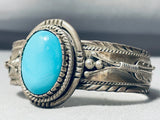 Important Unique Vintage Native American Navajo Feather Turquoise Sterling Silver Bracelet-Nativo Arts