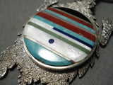 Best Vintage Native American Navajo Toad Inlay Sterling Silver Turquoise Lapis Necklace-Nativo Arts