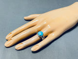 Beautiful Vintage Signed Native American Navajo Pilot Mountain Turquoise Sterling Silver Ring-Nativo Arts