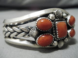 Important Native American Navajo Jeanette Dale Squared Coral Sterling Silver Bracelet-Nativo Arts