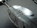 Incredible Native American Navajo Black Onyx Sterling Silver Feather Earrings-Nativo Arts