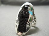 Important Inlay Master Zuni Native American Bird Sterling Silver Ring-Nativo Arts