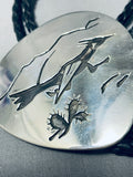 Impressive Native American Navajo Sterling Silver Roadrunner Bolo-Nativo Arts