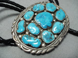 Chunky Vintage Navajo Morenci Turquoise Sterling Silver Bolo Native American-Nativo Arts