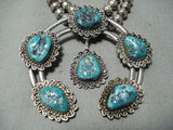 Women's Vintage Native American Navajo Turquoise Sterling Silver Squash Blossom Necklace-Nativo Arts