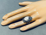Rare Vintage Native American Navajo White Buffalo Turquoise Sterling Silver Ring-Nativo Arts