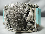 Heavy Buffalo 200 Grm Native American Buffalo Turquoise Sterling Silver Bracelet-Nativo Arts