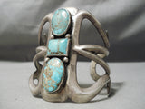 Heavy Towering Vintage Native American Navajo Villa Grove Turquoise Sterling Silver Bracelet Old-Nativo Arts