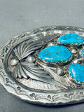 Impressive Vintage Native American Zuni Blue Gem Turquoise Sterling Silver Buckle-Nativo Arts