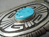 Tremendous Vintage Native American Navajo Sleeping Beauty Turquoise Sterling Silver Buckle Old-Nativo Arts