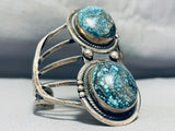 Twin Pools Vintage Native American Navajo Turquoise Sterling Silver Bracelet Cuff-Nativo Arts