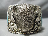 Giant Heavy Buffalo Native American Navajo Turquoise Sterling Silver Bracelet- 202 Grams!-Nativo Arts