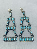 Long Authentic Older Vintage Native American Zuni Turquoise Chandelier Sterling Silver Earrings-Nativo Arts