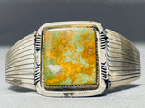 Rare Squared Green Turquoise Vintage Native American Navajo Sterling Silver Flank Bracelet-Nativo Arts