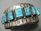 One Of The Best Vintage Native American Navajo Squared Turquoise Sterling Silver Bracelet Old-Nativo Arts