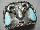 Colossal Cow Head Native American Navajo Blue Turquoise Sterling Silver Bracelet Cuff-Nativo Arts