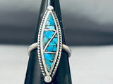 Stunning Vintage Native American Navajo Turquoise Chip Inlay Sterling Silver Ring-Nativo Arts