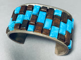 One Of The Best Vintage Native American Navajo Turquoise Ironwood Sterling Silver Inlay Bracelet-Nativo Arts