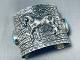 Native American Colossal Horse San Felipe Turquoise Sterling Silver Bracelet-Nativo Arts