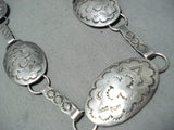 Hand Tooled Quality Vintage Native American Navajo Sterling Silver Concho Necklace Old-Nativo Arts