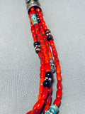 Drop Dead Gorgeous Native American Navajo Coral Sterling Silver Tubule Necklace-Nativo Arts