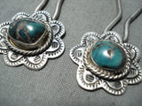 Marvelous Vintage Native American Navajo Damale Turquoise Sterling Silver Hair-pins Old-Nativo Arts