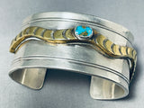 Gold Snake Vintage Native American Navajo Morenci Turquoise Sterling Silver Bracelet-Nativo Arts