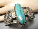 Very Rare Early 1900's Vintage Native American Navajo Hachita Turquoise Sterling Silver Bracelet-Nativo Arts