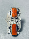 Beautiful Native American Navajo Coral Sterling Silver Ring-Nativo Arts