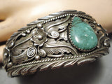 Native American Superior Vintage Garden Of Leaves Sterling Silver Green Turquoise Bracelet-Nativo Arts