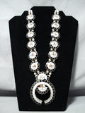 Native American Women's Vintage Navajo Turquoise Sterling Silver Squash Blossom Necklace-Nativo Arts