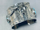 Native American Tremendous San Felipe Signed 2 Godber Turquoise Sterling Silver Skull Bracelet-Nativo Arts