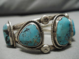 Scarce Vintage Native American Navajo Blue Warrior Turquoise Sterling Silver Bracelet Old-Nativo Arts