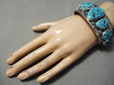 Important Chee Vintage Native American Navajo Turquoise Sterling Silver Shell Bracelet-Nativo Arts