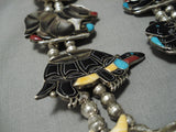 Best Vintage Native American Navajo Zuni Turquoise Inlay Sterling Silver Squash Blossom Necklace-Nativo Arts