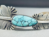 Exquisite Native American Navajo Spiderweb Turquoise Sterling Silver Feather Bracelet Signed-Nativo Arts