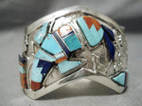 One Of The Best Vintage Native American Navajo Becenti Turquoise Inlay Sterling Silver Bracelet-Nativo Arts