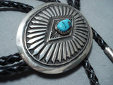 Superior Vintage Zuni Kingman Turquoise Sterling Silver Bolo Native American Old-Nativo Arts