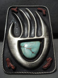 275 Grams Huge Vintage Navajo Carico Lake Turquoise 'Power Hand: Native American Jewelry Silver Bracelet-Nativo Arts